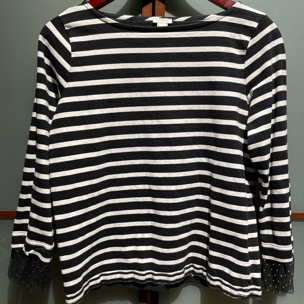 J. Crew Striped Flocked Tulle Cuff Long Sleeve Blouse Top Small